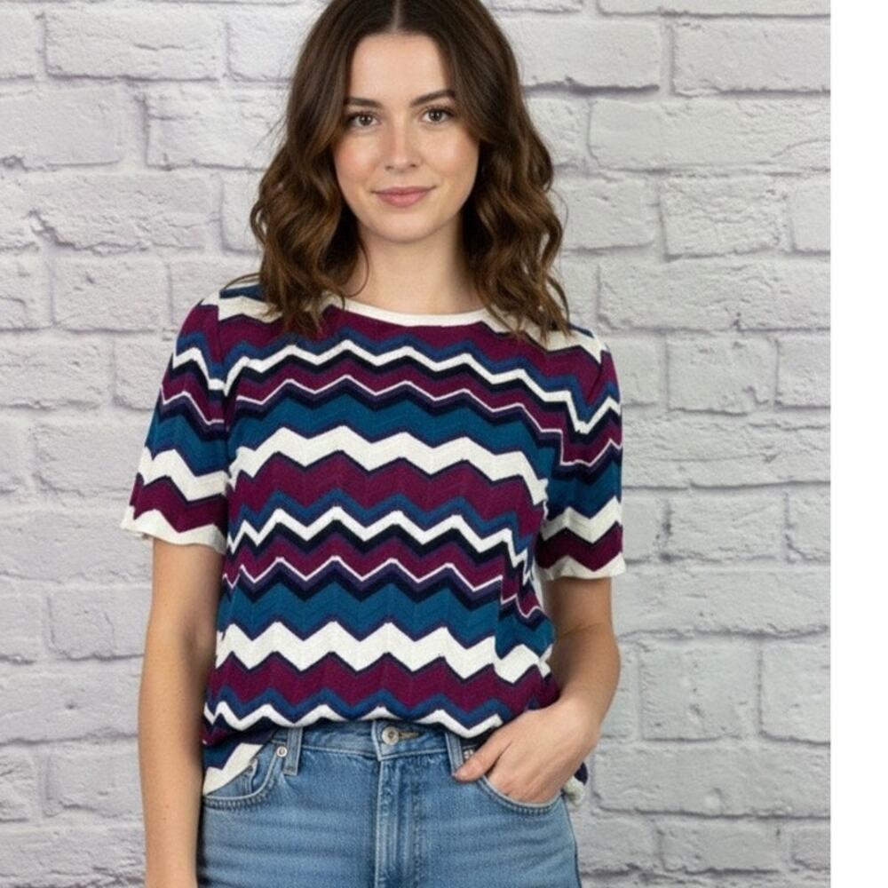 Vintage 90's Grandmacore Chevron Pattern Pointelle Sweater Blouse